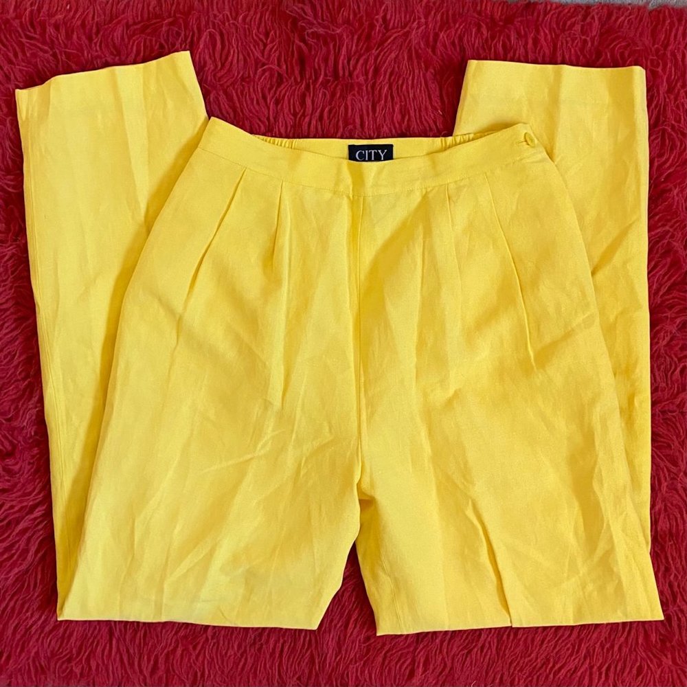 Vintage City Silk Linen Yellow Trousers Pants Sz 8